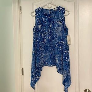 Halston blue and white blouse, size small, new with tags